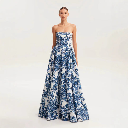 Damen Elegantes Blütenmuster-Maxikleid mit schulterfreiem Design R&B