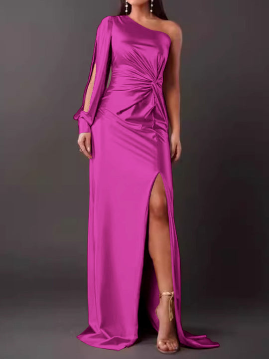 Damen Abendkleid mit asymmetrischem Ausschnitt und eleganter Faltenlegung R&B