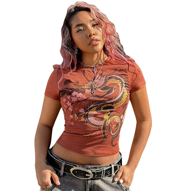 Damen T-Shirt mit kultiviertem Druckdesign und figurbetontem Schnitt R&B
