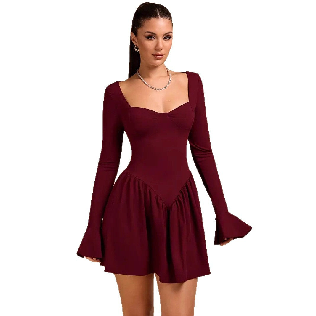 Damen Elegantes Kleid mit tiefem Herzausschnitt und fließendem Rock R&B