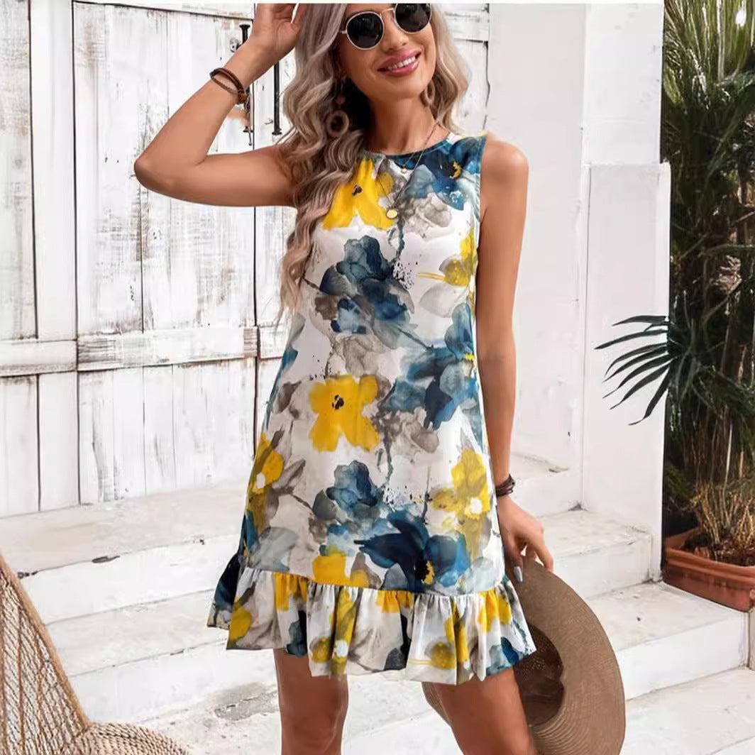 Damen Blumenkleid mit Rüschensaum R&B
