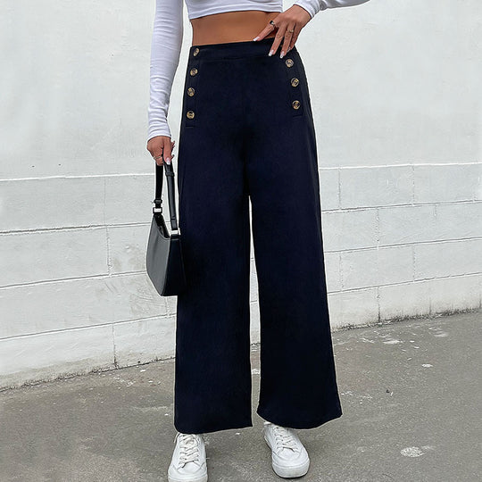 Damen Weite Stoffhose mit dekorativen Knopfdetails R&B