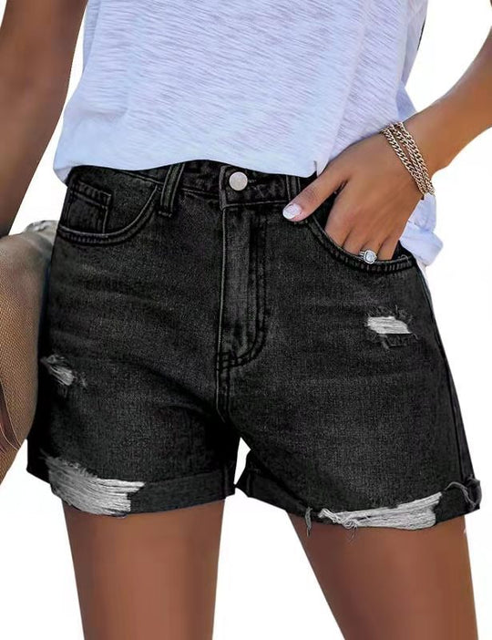 Damen Denim-Shorts im modischen Destroyed-Look mit lässigem Schnitt R&B