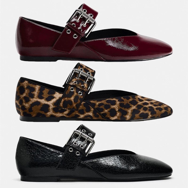 Damen elegante Flachschuhe mit modischem Riemchen und glänzender Oberfläche R&B