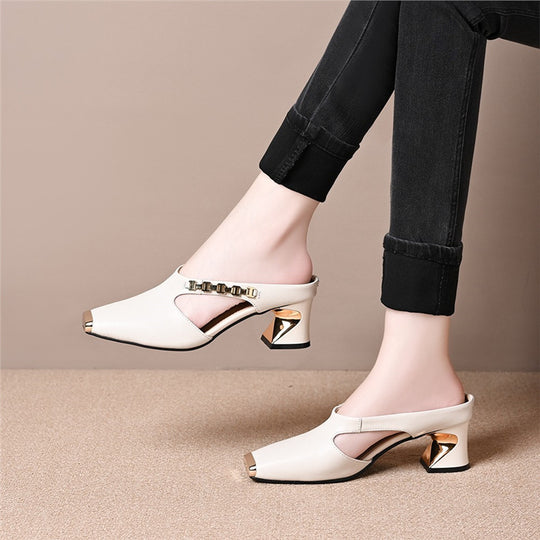 Damen elegante Sling-Pumps mit modischem Blockabsatz und glänzenden Akzenten R&B