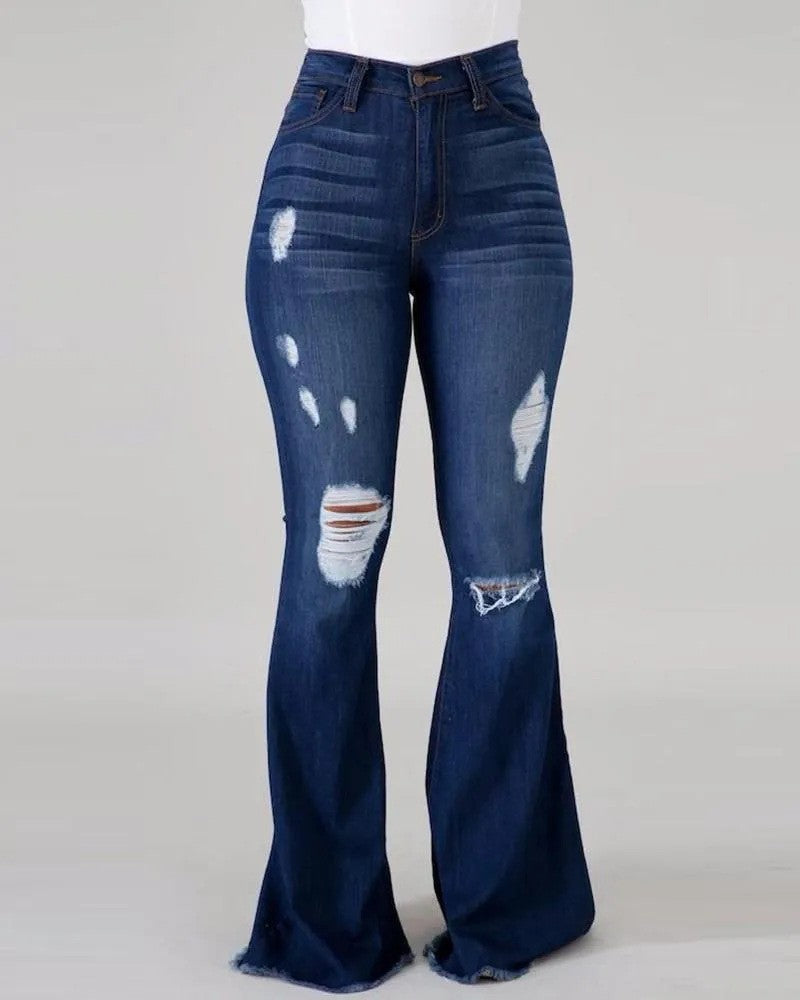 Damen Bootcut-Jeans mit ausgefranstem Saum und Destroyed-Details R&B