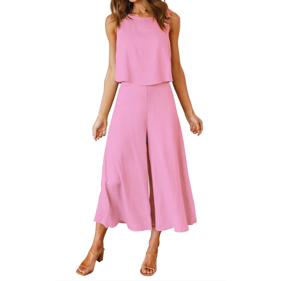 Damen lässiger Jumpsuit mit weit geschnittenem Beinen und leichtem Oberteil R&B