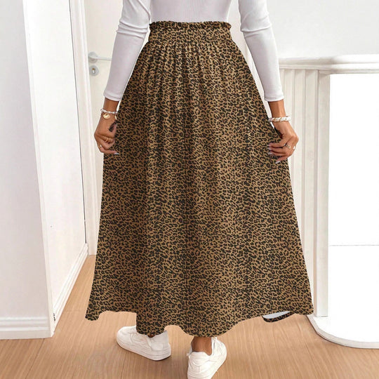Damen Maxirock mit hohem Schlitz und Leopardendruck R&B