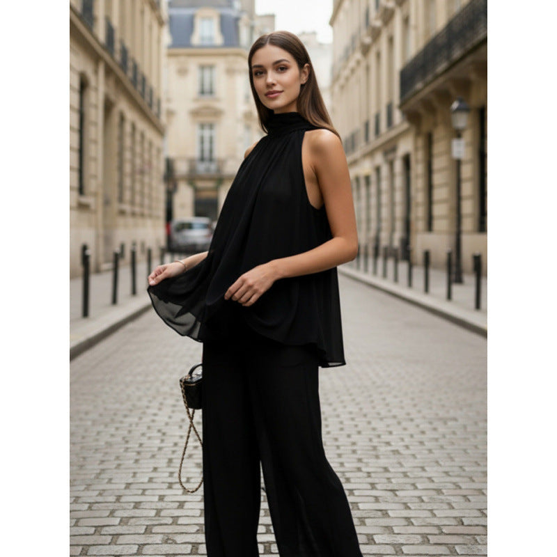 Damen Elegantes Chiffonoberteil mit tiefem Wasserfallausschnitt und fließendem Stoff R&B