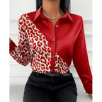 Damen Satinbluse mit asymmetrischem Leo-Design und glamouröser Knopfleiste R&B