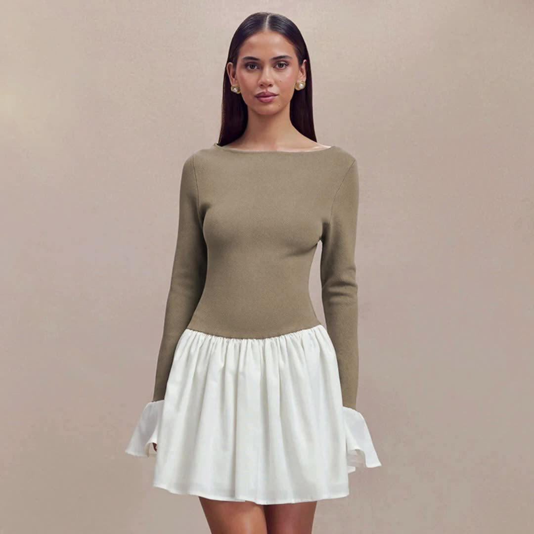 Damen Modisches Kleid mit kontrastierendem Rock R&B