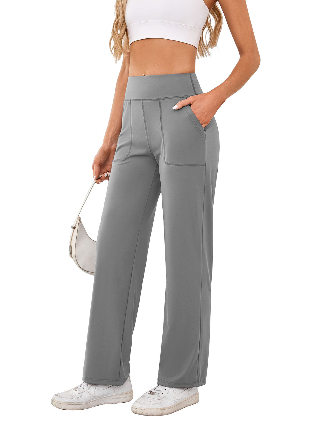 Damen bequeme Freizeithose mit seitlichen Taschen und elastischem Bund R&B