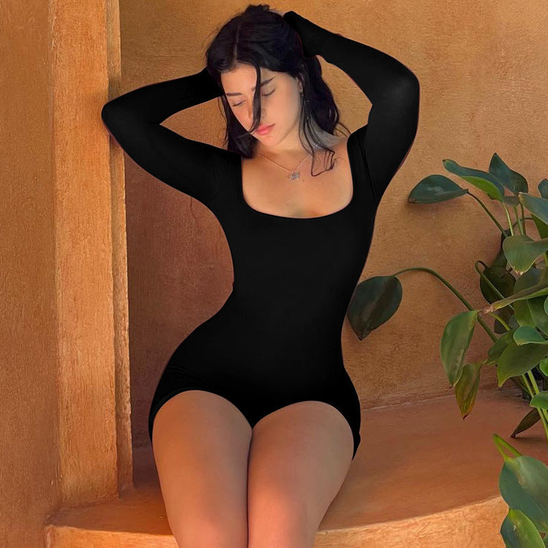 Damen Eleganter Langarm Bodysuit R&B