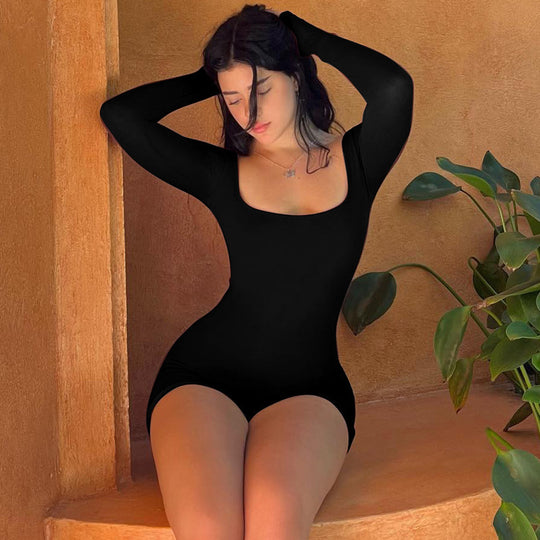 Damen Eleganter Langarm Bodysuit R&B