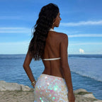 Damen funkelndes Strandoberteil mit einzigartigen Cut-Outs R&B