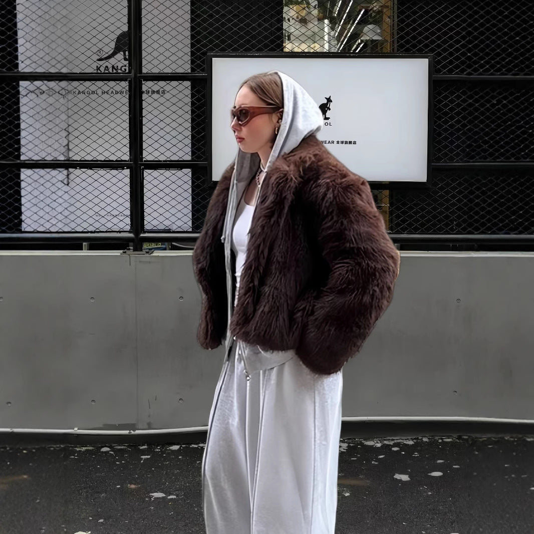 Damen Luxuriöse Kunstpelzjacke mit voluminösen Ärmeln und elegantem Schnitt R&B