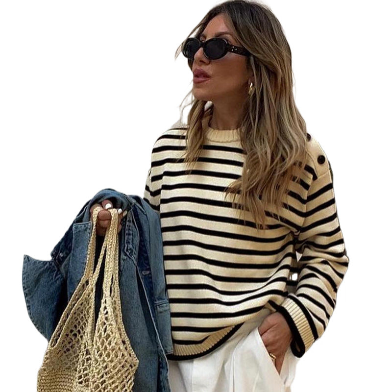 Damen trendiger Strickpullover mit auffälligem Streifenmuster R&B