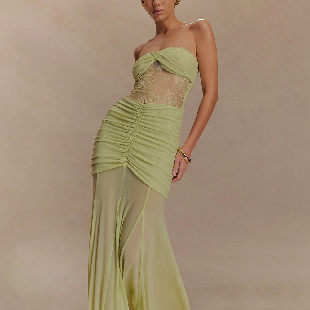 Damen Glamouröses Abendkleid mit Spitzenakzenten und figurbetonter Raffung R&B