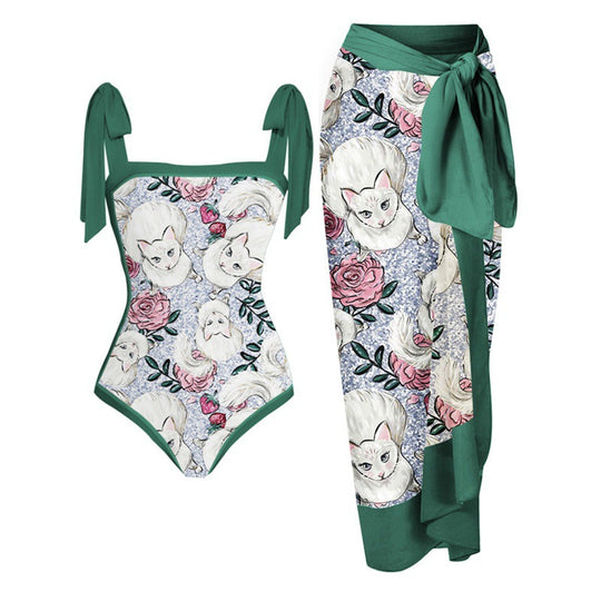 Damen Bikini-Set mit floralem Design und elegantem Überrock R&B