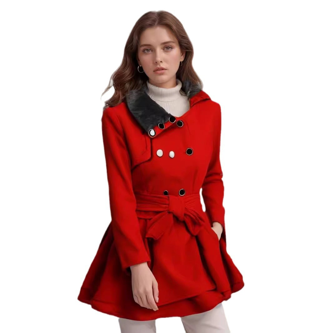 Damen modischer Trenchcoat mit weichem Kragen und schwingendem Schnitt R&B