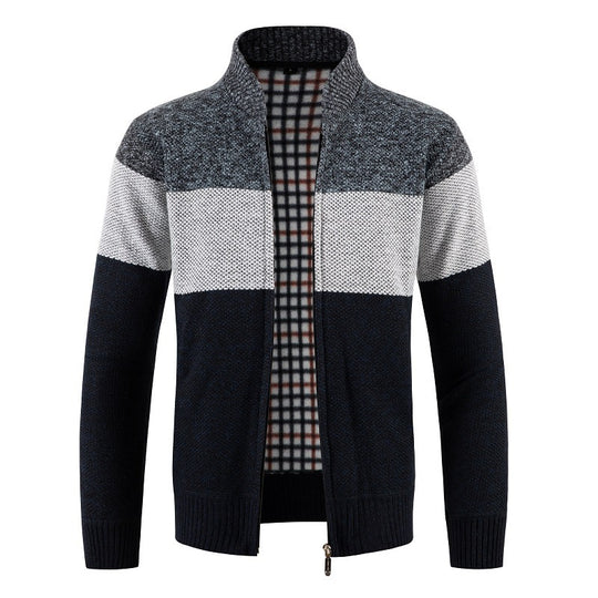Herren Strickjacke mit modernem Farbblockdesign und kuscheligem Innenfutter R&B