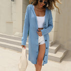 Damen Oversized Strickmantel mit Kapuze und Knopfverschluss R&B