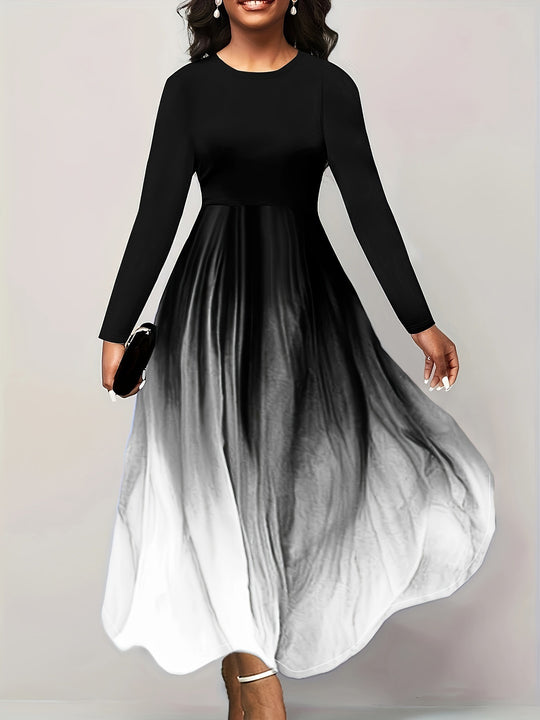 Damen Elegantes Maxikleid mit kreativer Farbverlauf-Optik und langen Ärmeln R&B