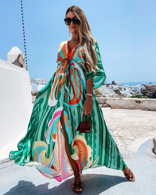 R&B | Kurzarm Schwingendes Langkleid