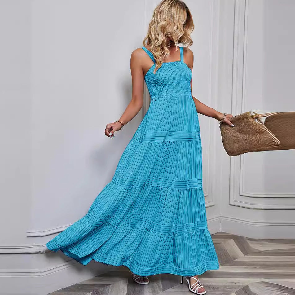 Damen Sommermaxikleid mit gerafftem Oberteil und asymmetrischem Saum R&B
