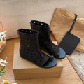 Damen Offene Stiefel mit perforiertem Design und elastischem Riemen