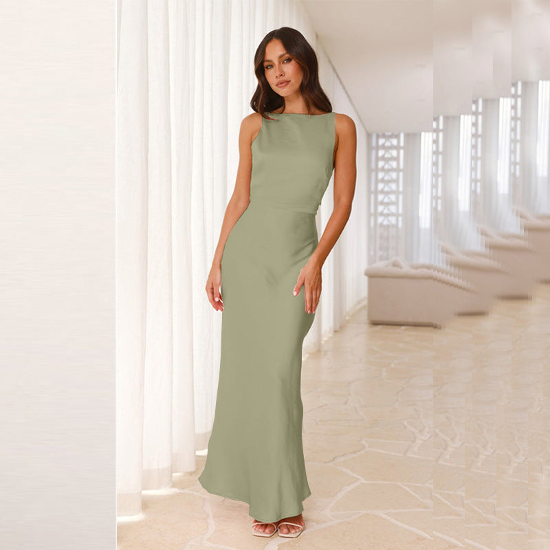 Damen Elegantes Bodenkleid mit schmalem Schnitt und glänzendem Stoff R&B