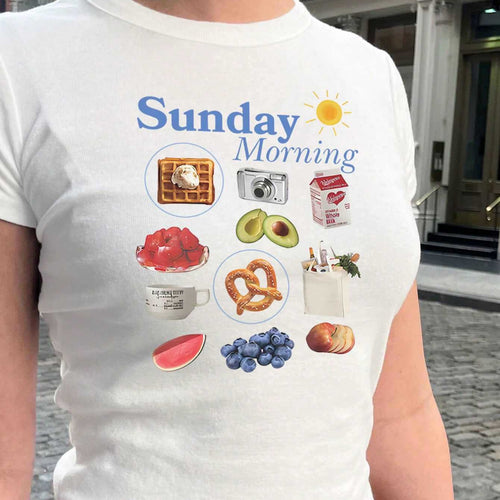 Damen T-Shirt mit kreativem Frühstücksmotiv und modernem Schriftzug R&B
