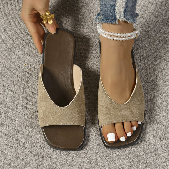 Damen bequeme Open-Toe Pantoletten mit modischem Schnitt und flexiblem Fußbett R&B