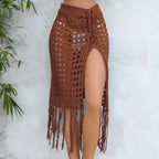Damen gehäkelter Strand-Sarong mit Fransen R&B