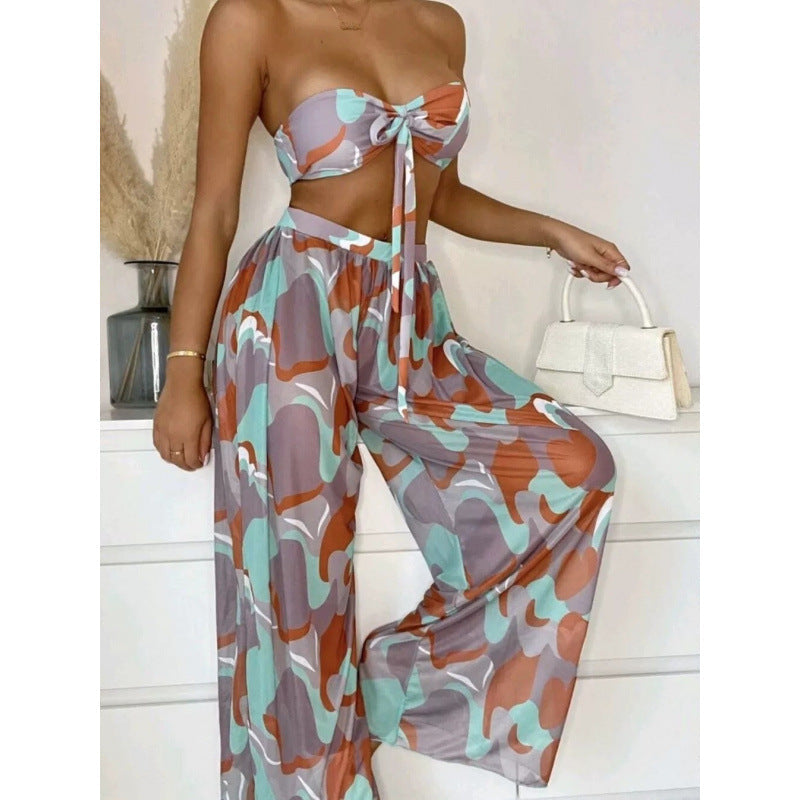 Damen Bikini-Set mit elegantem Wickelrock und modischem Muster R&B