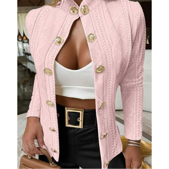 Damen Elegante und modische Strickjacke mit dekorativen Knöpfen R&B