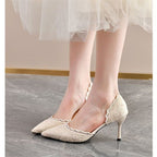 Damen elegante High Heel Schuhe mit raffiniertem Spitzenmuster R&B