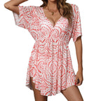 Damen luftiges Strandkleid mit V-Ausschnitt und weitem Schnitt R&B