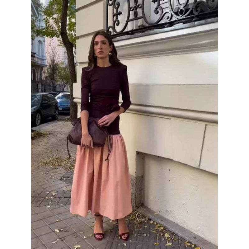 Damen elegantes Kleid mit Kontrastdetails R&B