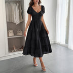 Damen Midi-Kleid mit voluminösen Puffärmeln und lässigem Schnitt R&B