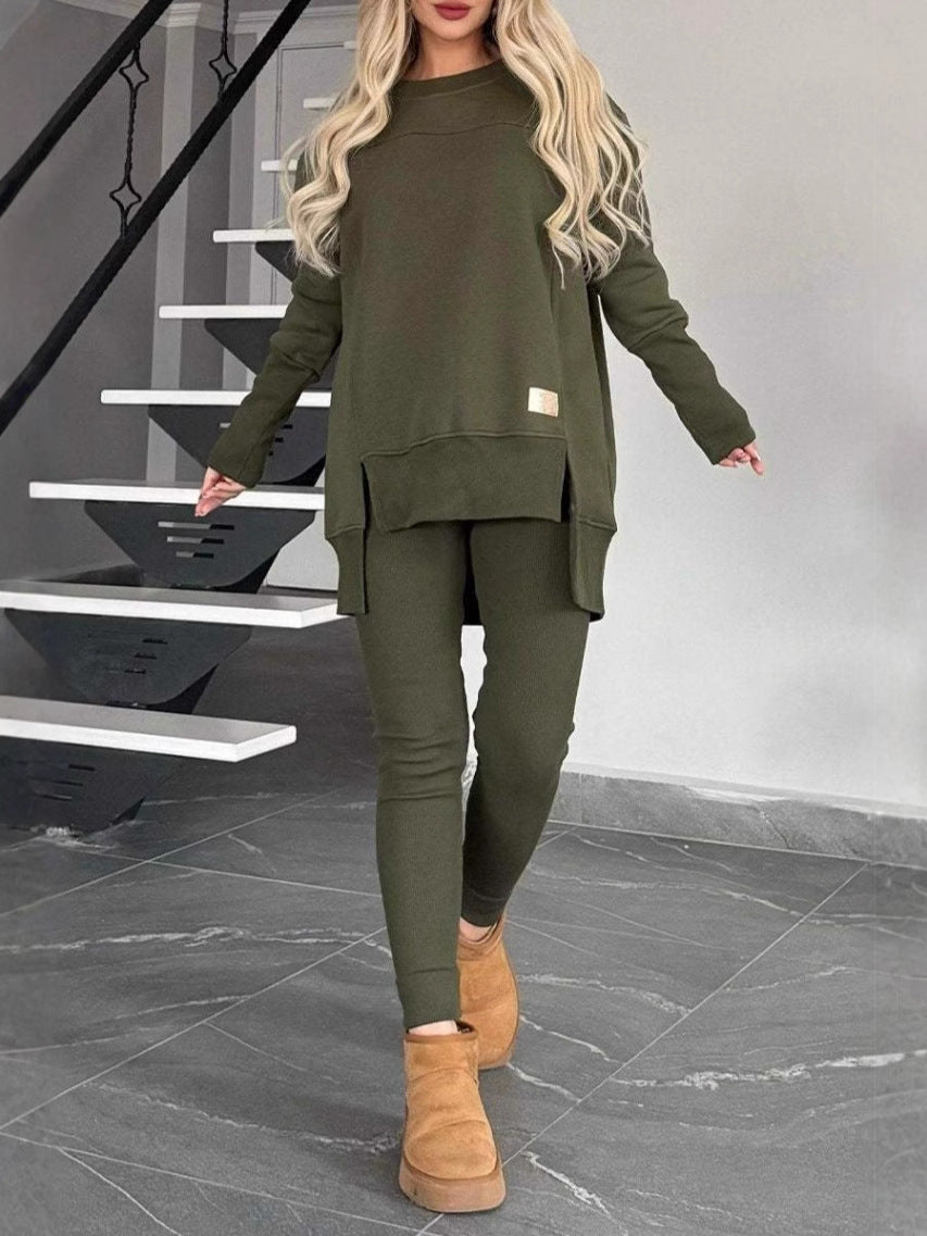 Damen Lässiges Langarm Sweatshirt-Set mit asymmetrischem Schnitt und praktischen Taschen R&B