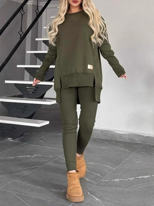 Damen Lässiges Langarm Sweatshirt-Set mit asymmetrischem Schnitt und praktischen Taschen R&B