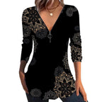 Damen Langarmshirt mit Reißverschluss und floralem Muster R&B