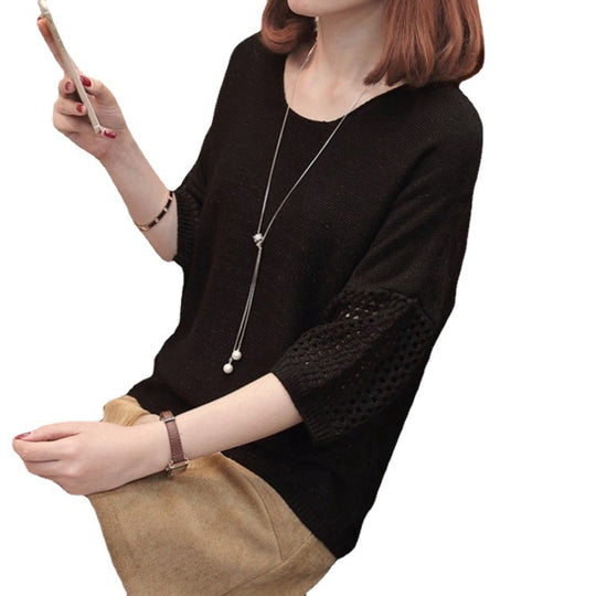 Damen luftiger Strickpullover mit eleganten Häkelärmel R&B