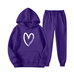 Damen Sweatsuit mit Kängurutasche und herzförmigem Print