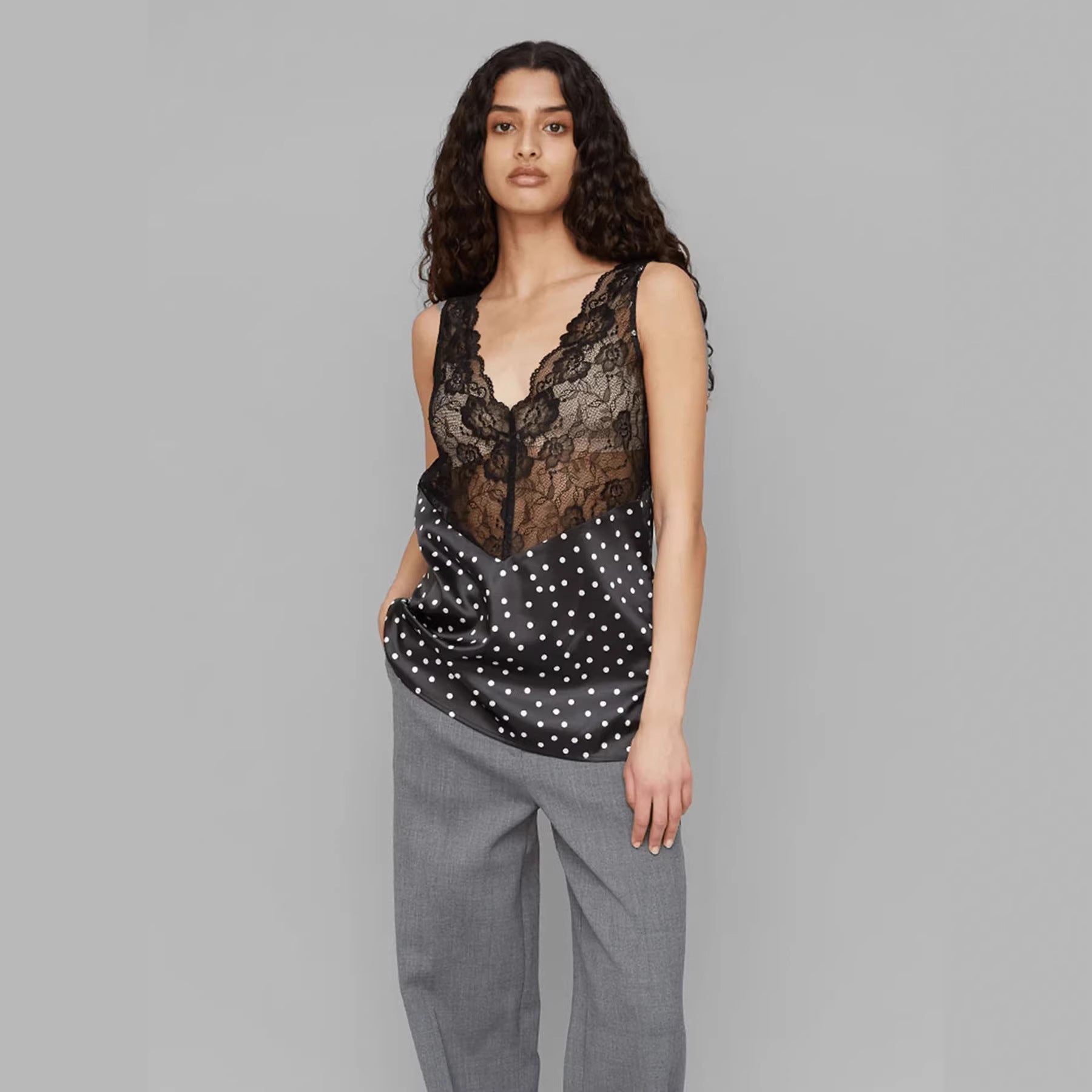 Damen Spitzen-Cami mit Polka-Dots und eleganten Details R&B