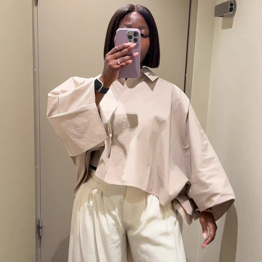 Damen Cropped Bluse mit voluminösen Ärmeln R&B