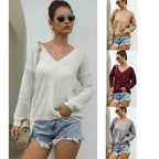 Damen lässiger Strickpullover mit V-Ausschnitt und strukturiertem Muster