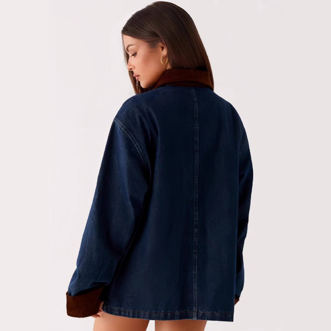 Damen Denimjacke mit Kapuze und kontrastierenden Ärmeln R&B