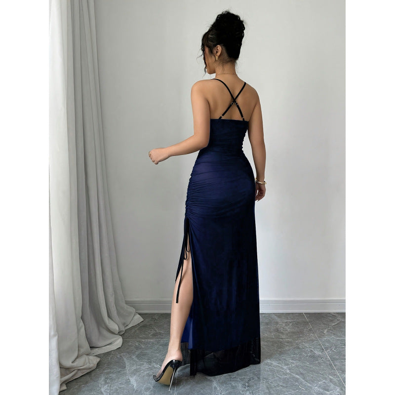 Damen Maxikleid mit verstellbaren Spaghettiträgern und raffiniertem Rüschendesign R&B